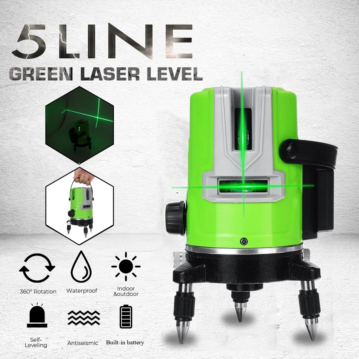 Green Laser Level Self-Leveling 360° Rotary | 5 Lines 3D Cross Measuring Tool - Image 2