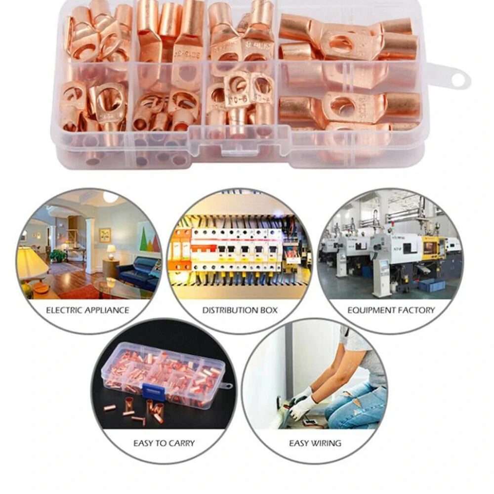 60pcs SC6-25 Copper Ring Terminals | Bare Cable Crimp Connectors Kit - Image 5