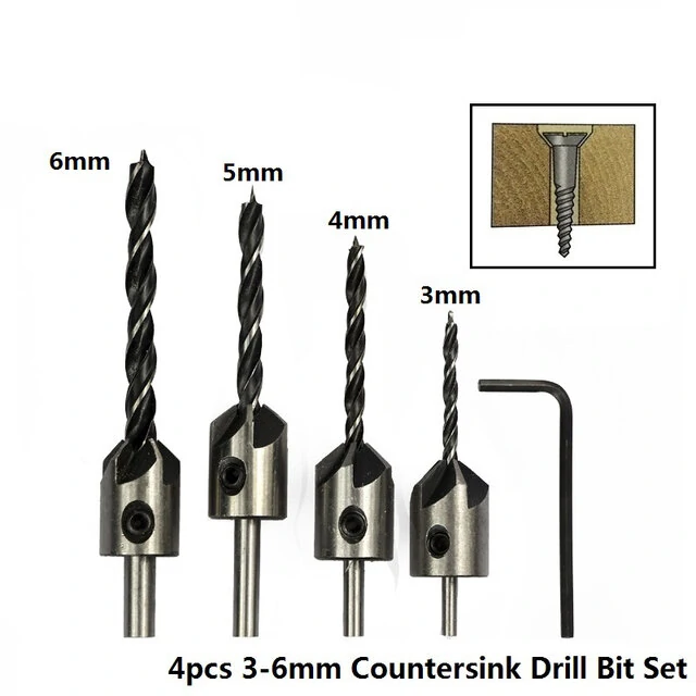 4pcs HSS Countersink Drill Bit Set | 3mm-6mm Woodworking Chamfer & Counterbore - Image 5