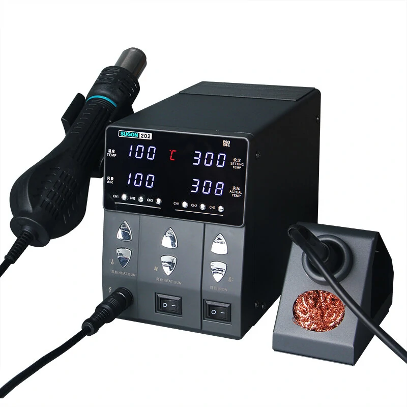 SUGON 220V/110V Air Gun Soldering Iron | Two-in-One Hot Air Rework Station with Dual Display - Image 3