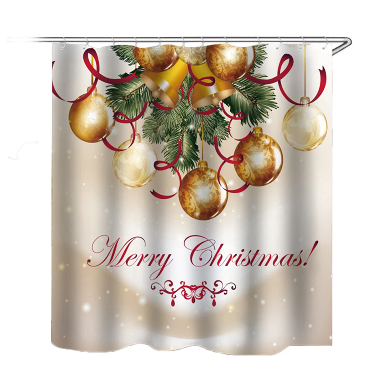Merry Christmas Bath Shower Curtain Set - 180x180cm Waterproof & Non-Slip Mat - Image 4