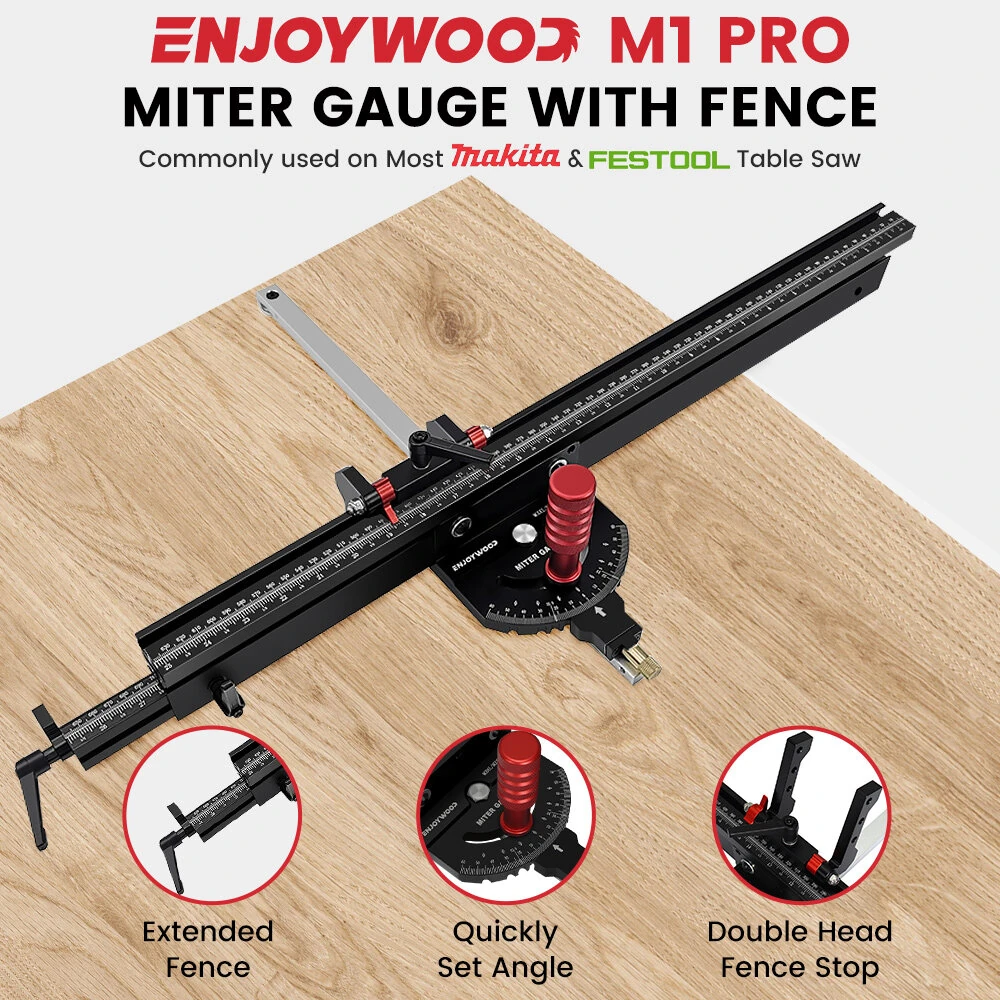 ENJOYWOOD M1 Pro Angle Miter Gauge | Extended Fence for Table Saw & Router Table - Image 2