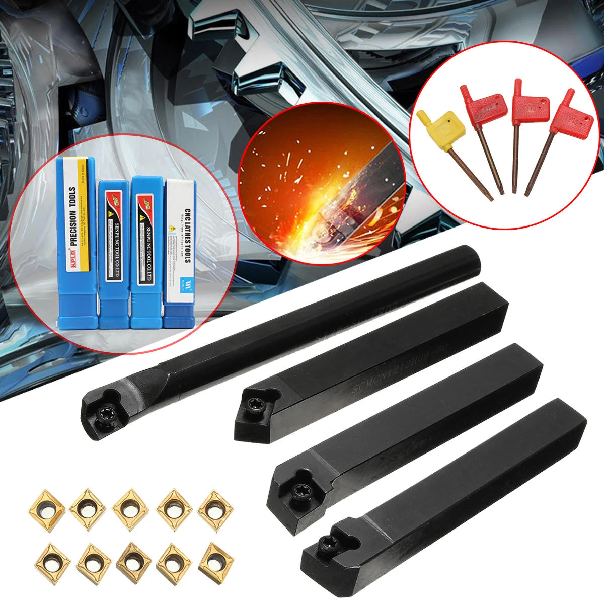 SCLCR/L SCMCN 12mm Lathe Boring Bar Set - 4 Tool Holders & 10 CCMT09T304 Inserts - Image 2