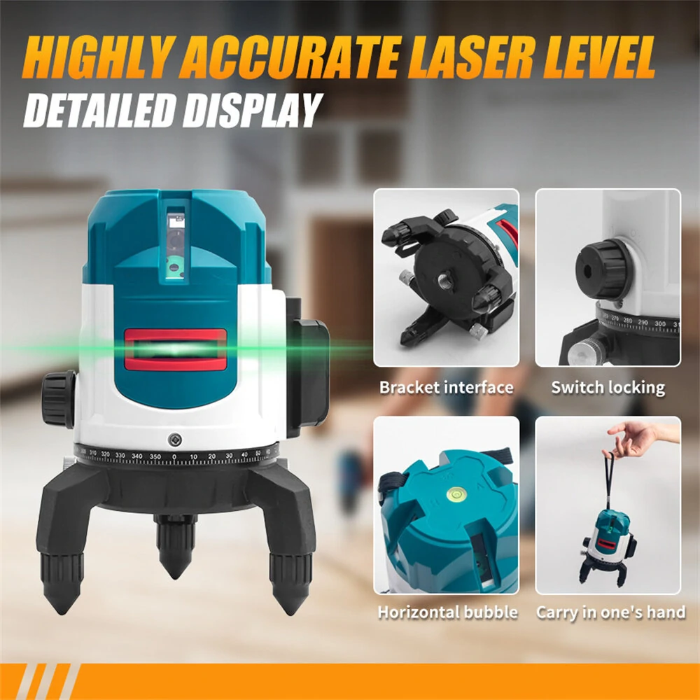 HIKDA 5-Line Green Laser Level | High Accuracy & Outdoor Visible | 13-Hour Runtime - Image 4