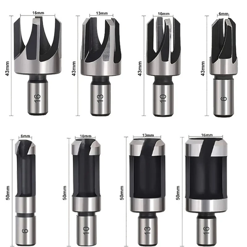 8 Pc Carbon Steel Wood Plug Cutter Set - Straight & Tapered Drill Bits - Image 5