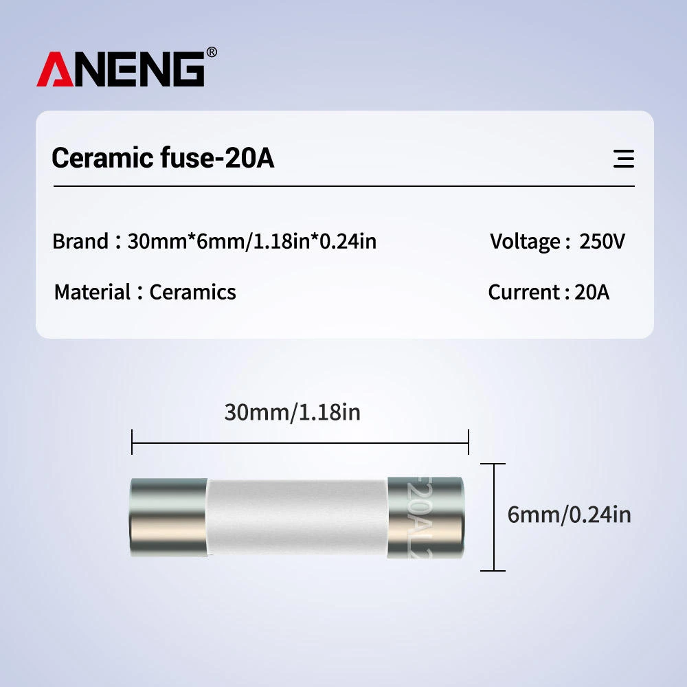 ANENG 6X30mm Ceramic Fuse 10 Pcs | 200mA to 20A for Multimeter - Image 2
