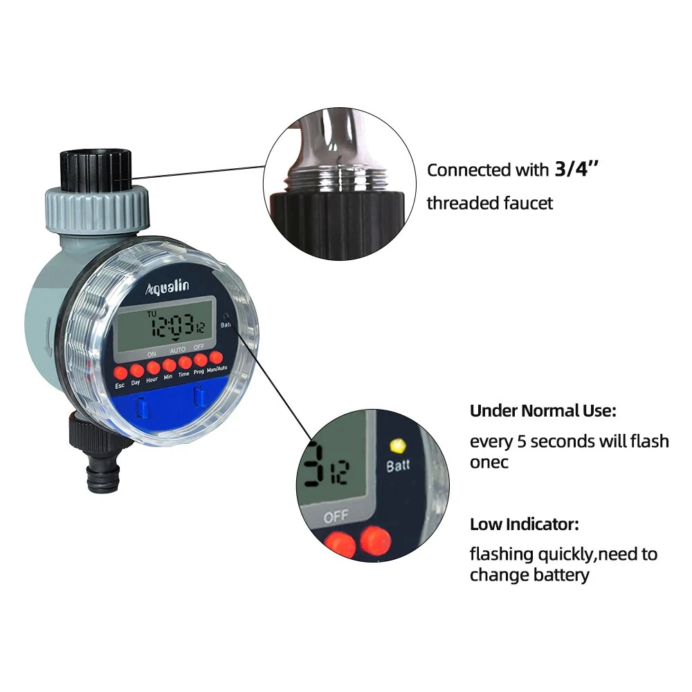 Aqualin Automatic Water Timer - LCD Display Garden Irrigation Controller | 21026 - Image 4