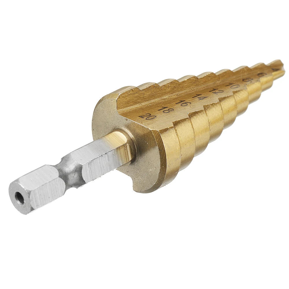 Drillpro 3Pcs HSS Titanium Step Drill Bit Set | 1/4 Inch Hex | 3-12mm & 4-20mm - Image 4