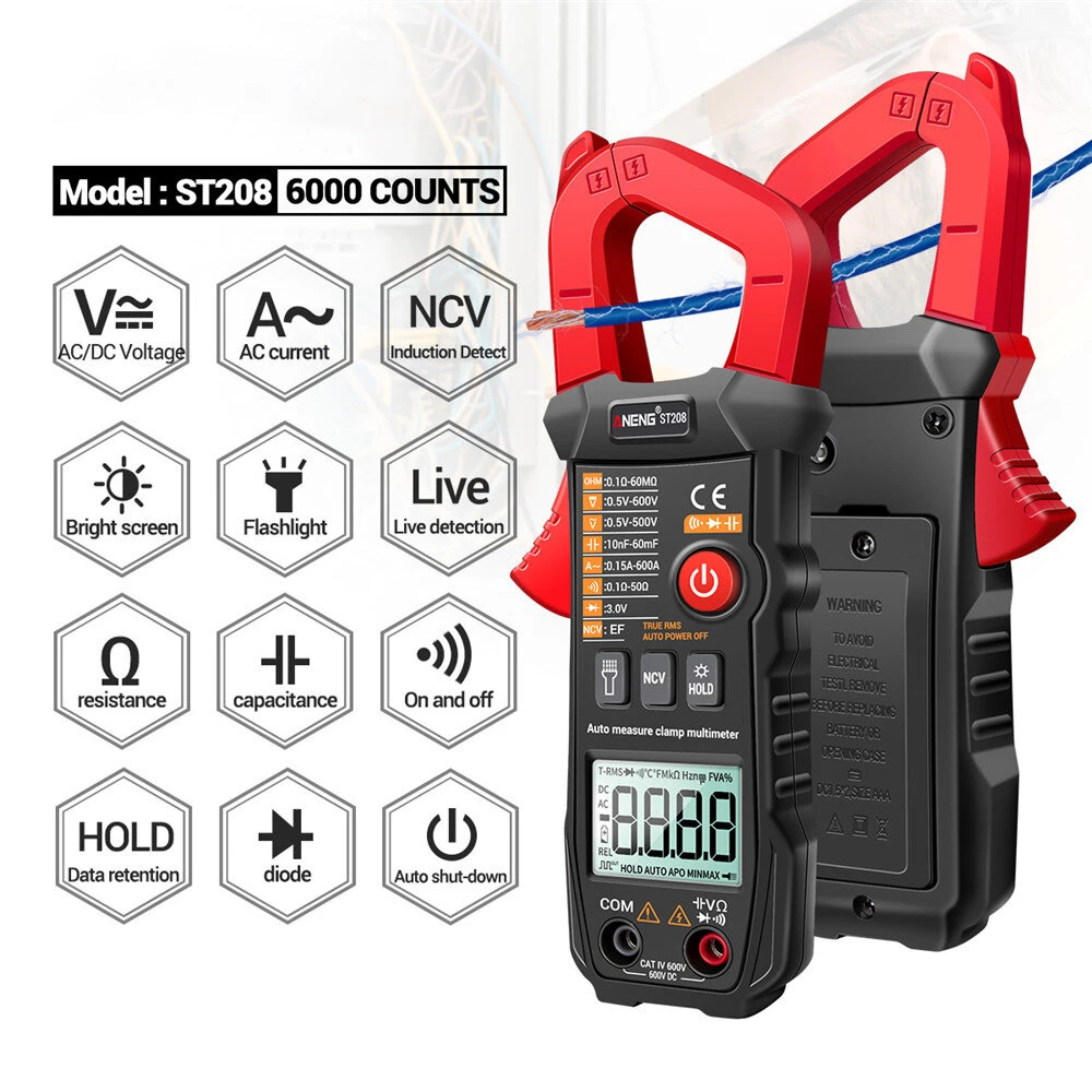 ANENG ST208 True RMS Clamp Meter - 6000 Count AC Current Clamp Multimeter - Image 2