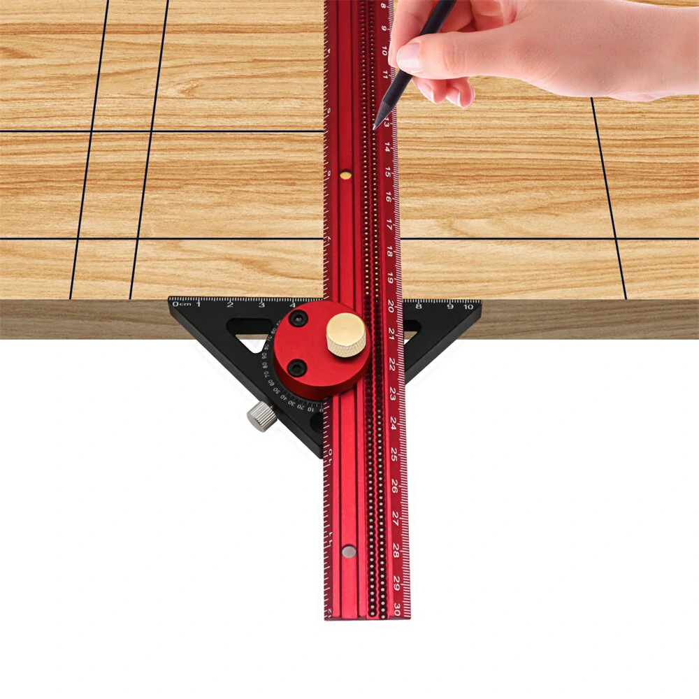 Carpentry Precision Scribe Ruler | Aluminum T-Type Line Drawing Tool & Marking Gauge - Image 3