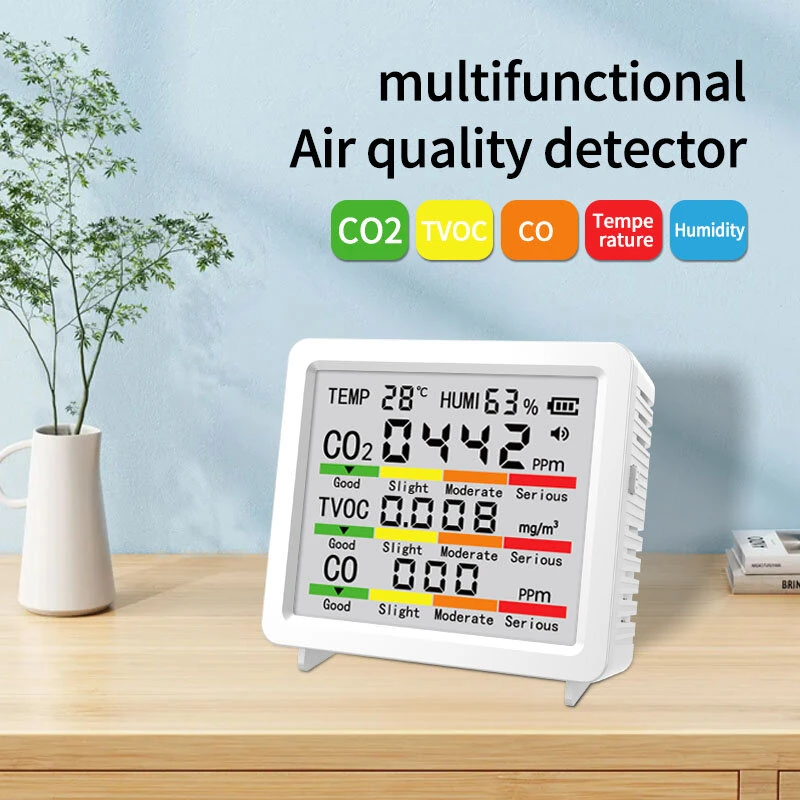 5IN1 Air Quality Monitor - CO2 TVOC CO Detection | Self-Calibration & USB Charging - Image 3