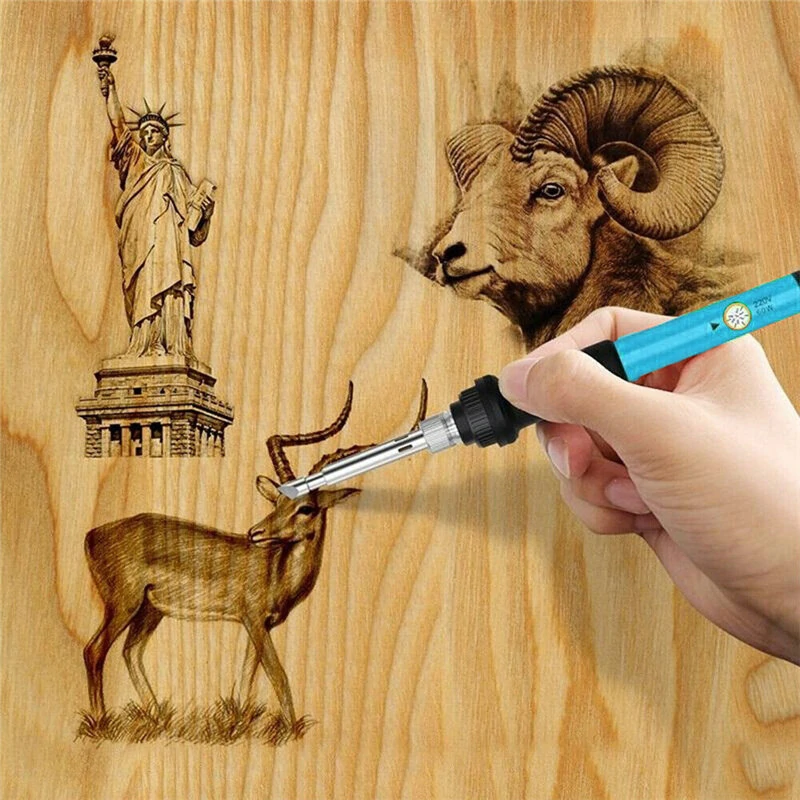 60W Wood Burning Pen Kit - 37Pcs Pyrography Tool Set with Stencils & Tips | 110V/220V - Image 4