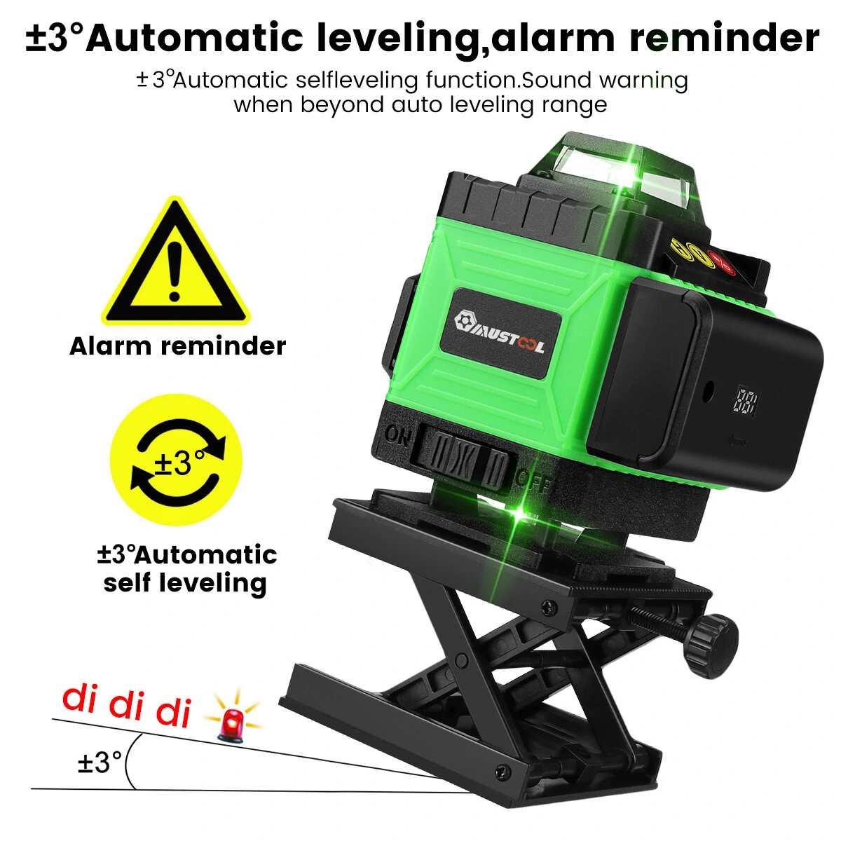 MUSTOOL 4D 16 Line Green Laser Level | Self-Leveling IP54 | 4000mAh Battery - Image 2