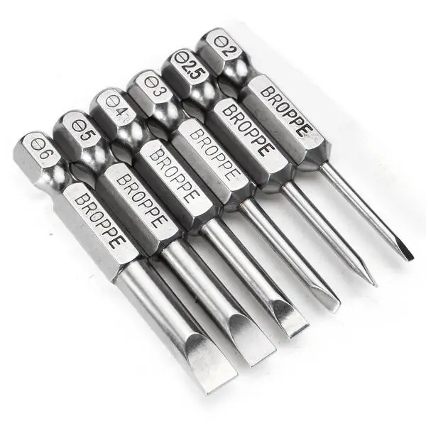 BROPPE 6Pcs Magnetic Screwdriver Bits - 50mm Flat Head Slotted 2.0-6.0mm - Image 4