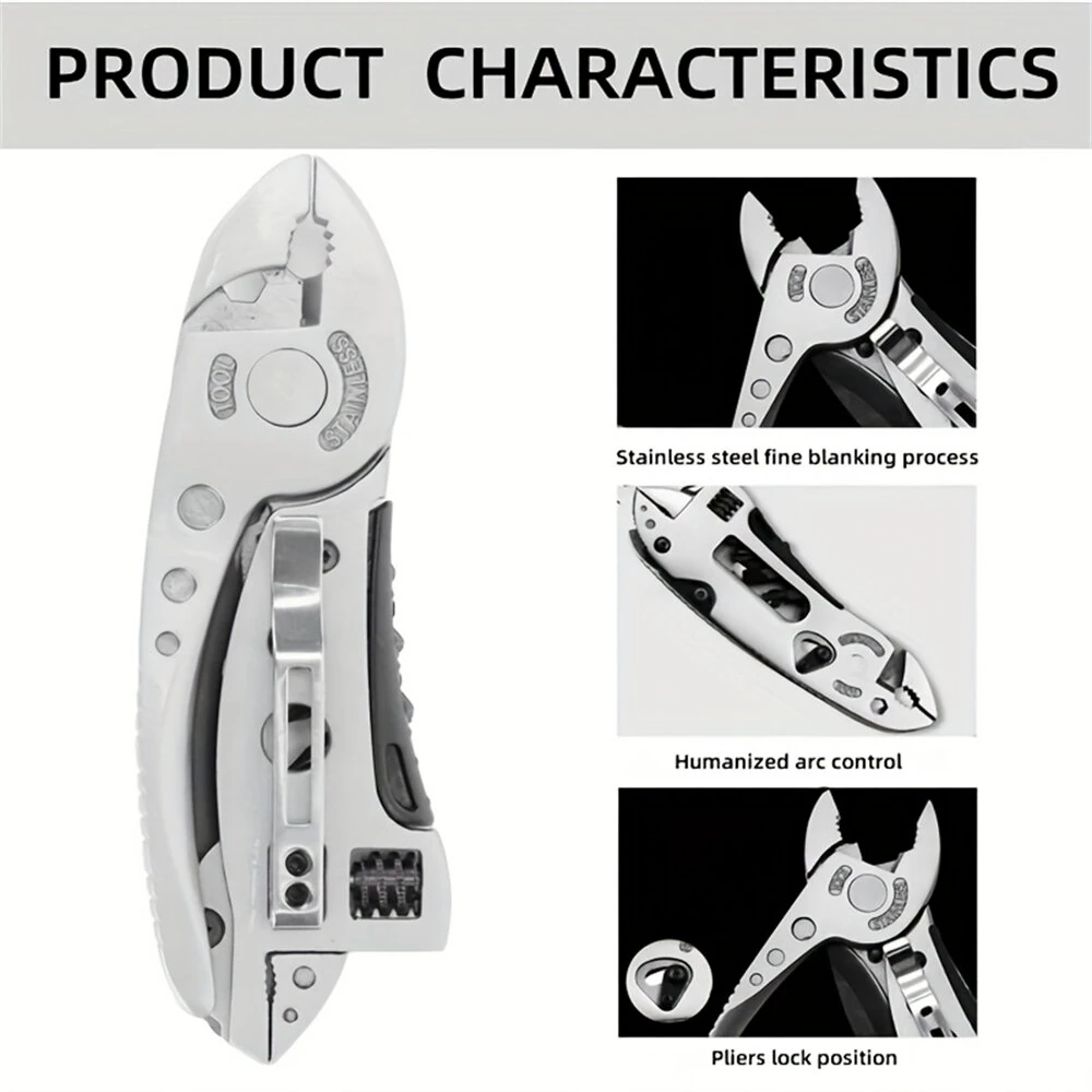 6-in-1 Stainless Steel Multitool - Folding Wrench, Screwdriver & Knife | Camping & Survival Tool - Image 4