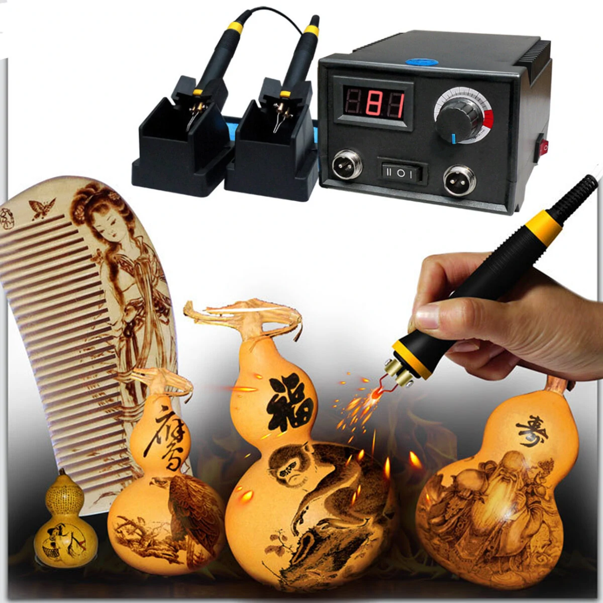 Digital Pyrography Machine 110V/220V - Wood Burning Tool with 2 Pens & 23 Tips - Image 2