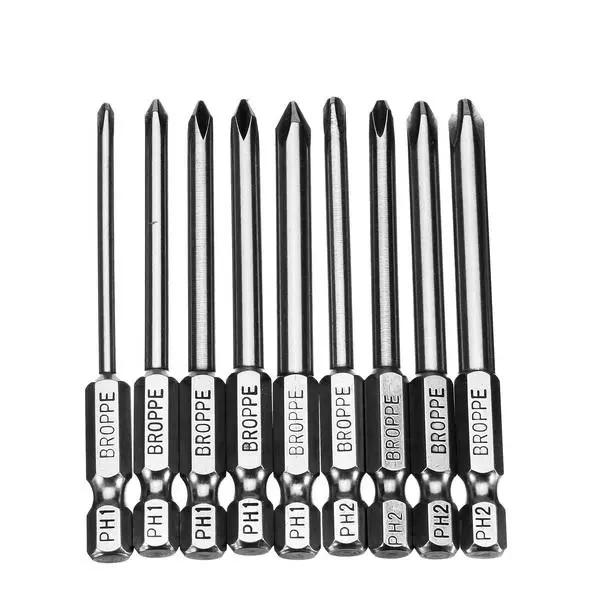 Broppe 9pcs Magnetic Screwdriver Bits - 75mm Phillips #1 & #2 | 1/4 Inch Hex - Image 4