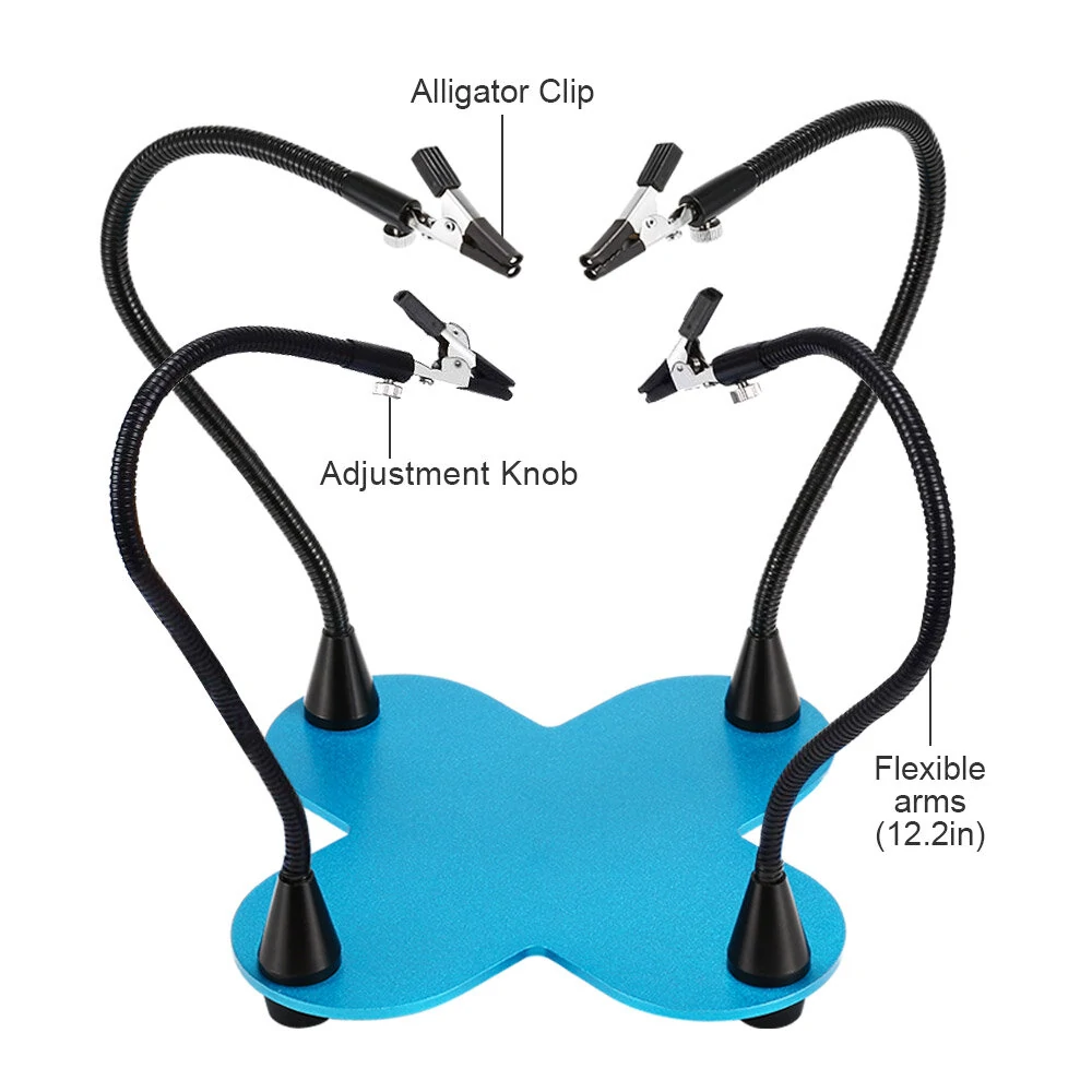 Flexible Arm Soldering Helping Hands - 4Pc Tool with PCB Clamp | Repair Station Stand - Image 3