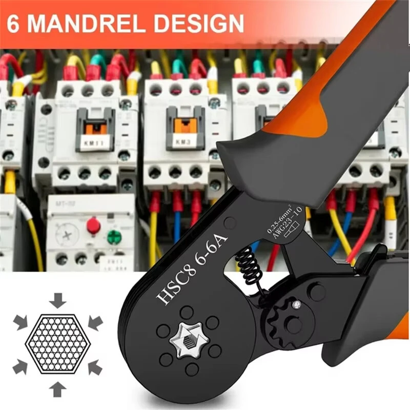 Hexagonal Self-Adjustable Ratchet Crimping Tool Kit | 23-10AWG 0.25-6mm² | with 400-2000pcs Terminals - Image 3