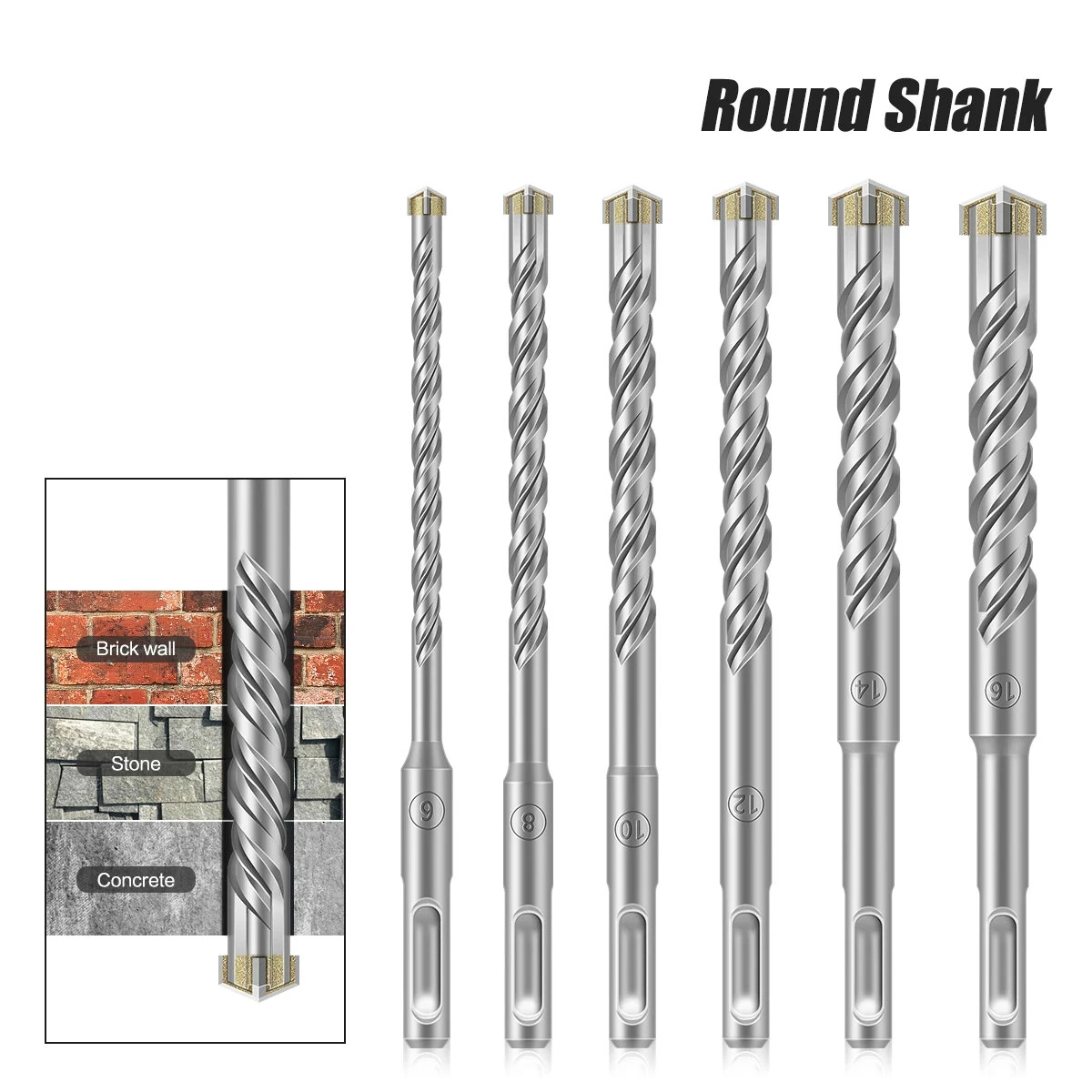 6PCS Tungsten Carbide Drill Bits Set | 10mm Round Shank | 6-16mm for Concrete & Tile - Image 2