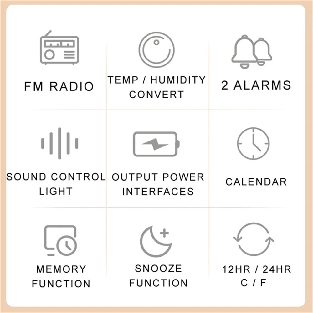 Multi-Functional LED Clock Hygrometer | Voice Control, FM Radio, Dual Alarm - Image 3