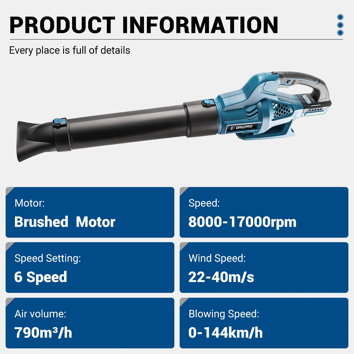 Drillpro Brushless Air Blower | 6 Speed 17000rpm 40m/s | Garden & Home Use - Image 4