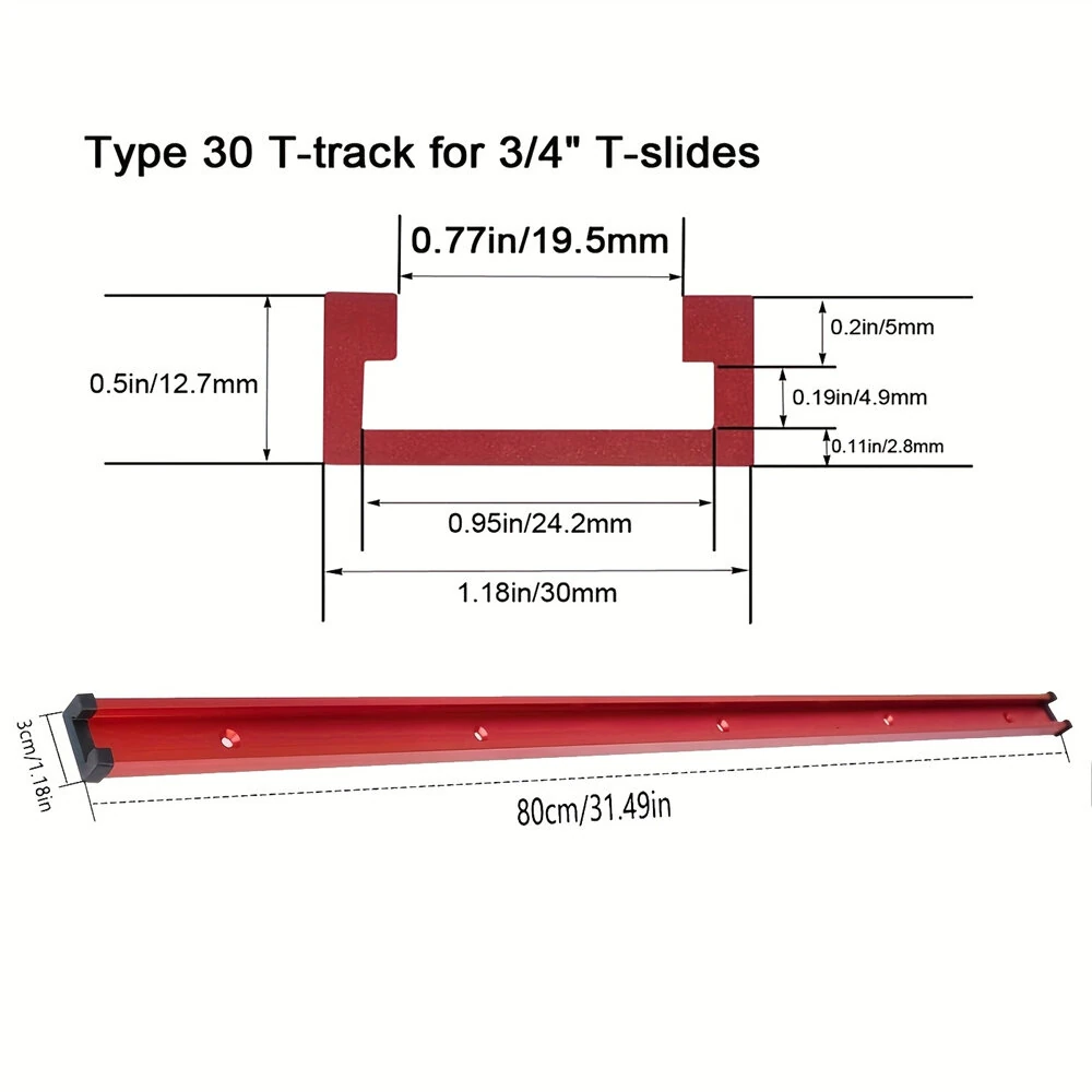 800mm Universal 3/4 T-Track - 2 Pack with Predrilled Holes for Woodworking Jigs - Image 3