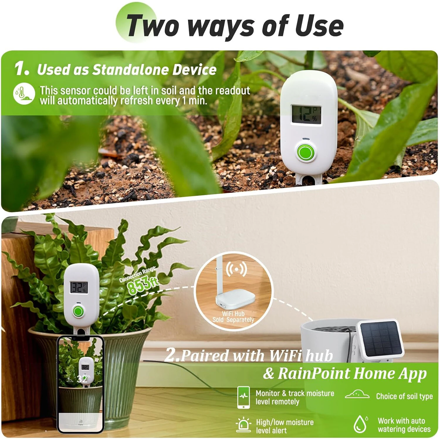 Soil Moisture Meter - Wifi Smart Monitor with Alerts for Garden Care - Image 4