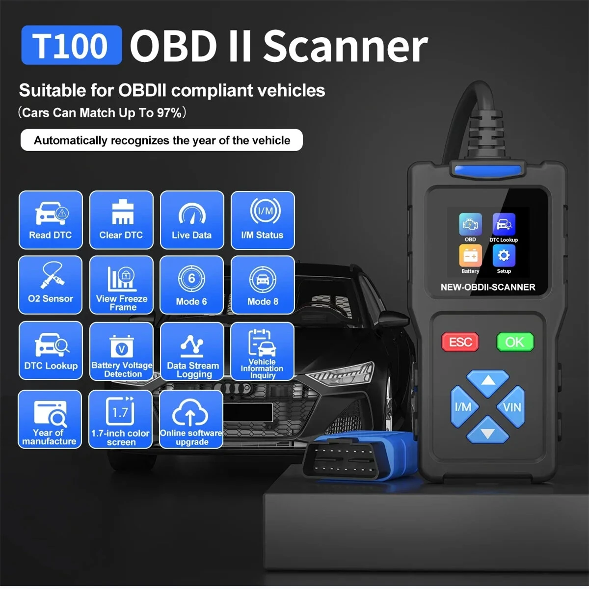 JDiag T100 OBD2 Scanner - Professional Diagnostic Tool - Code Reader & Real-Time Data - Image 2