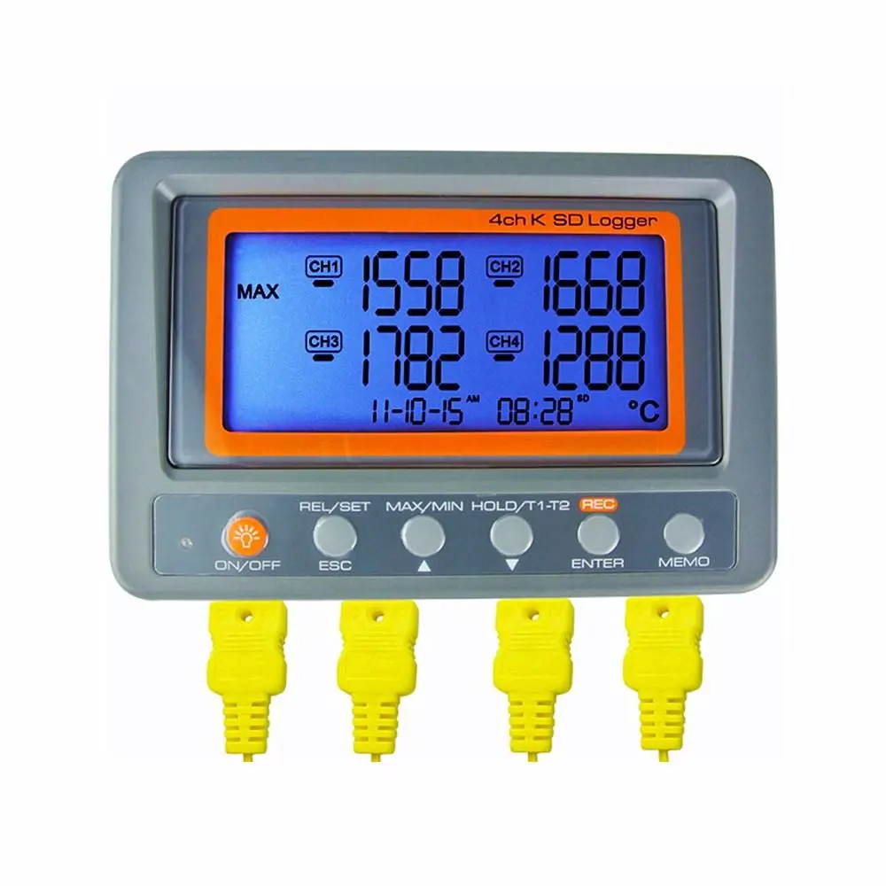4 Channel K-Type Thermocouple Thermometer | -328 to 2498°F/C | SD Card & Wallmount Recorder - Image 3