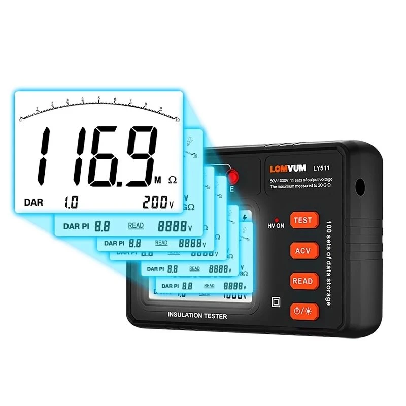 LOMVUM Insulation Resistance Tester 500V 1000MΩ - Digital Meter with Backlit Display - Image 2