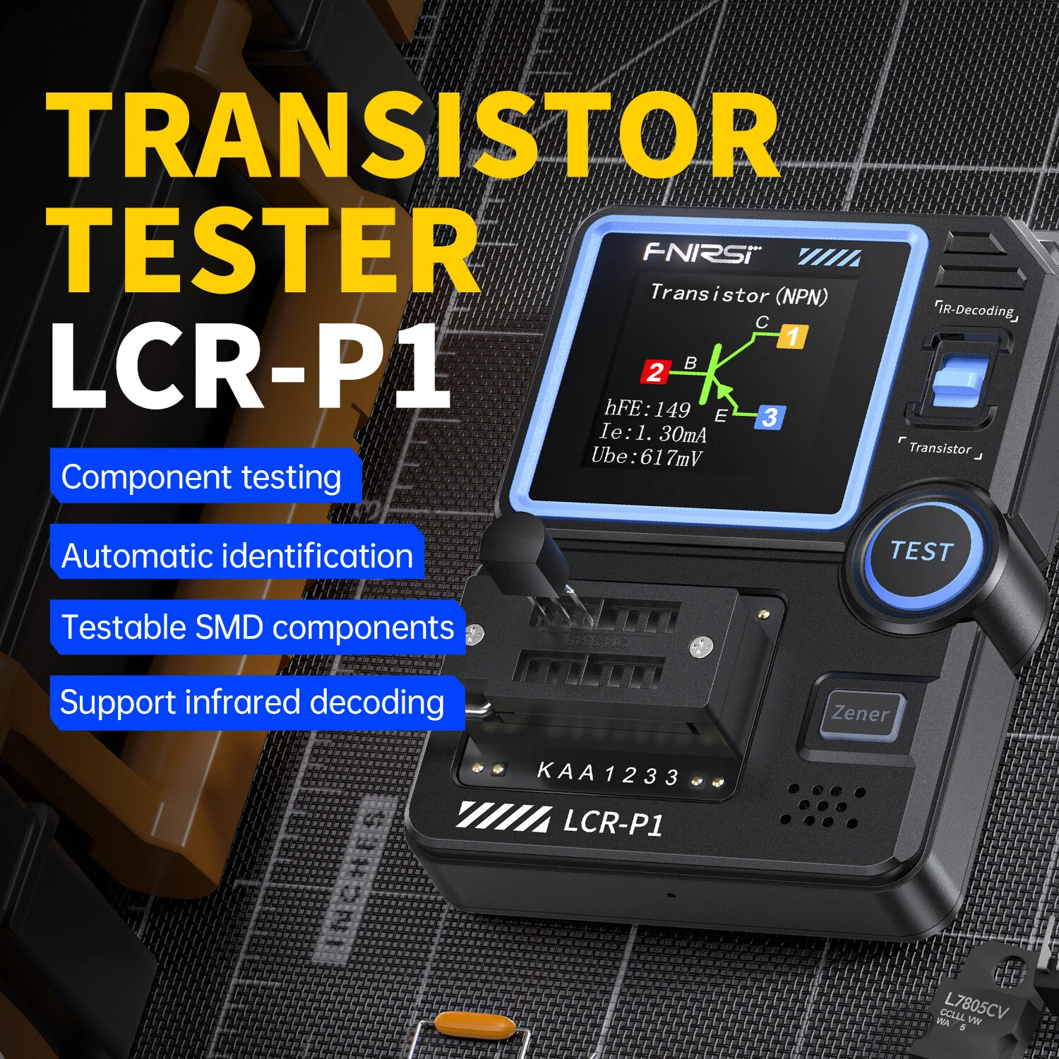 FNIRSI LCR-P1 Transistor Tester | 1.44 Color Screen | USB-C & Anti-Burn - Image 2