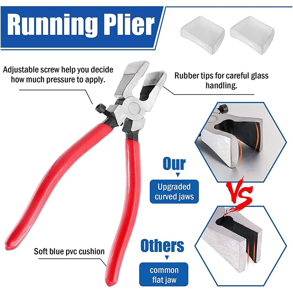 8PCS Professional Glass Cutter Tool Kit - Carbide Tip, Chrome Vanadium Steel Pliers - Image 3