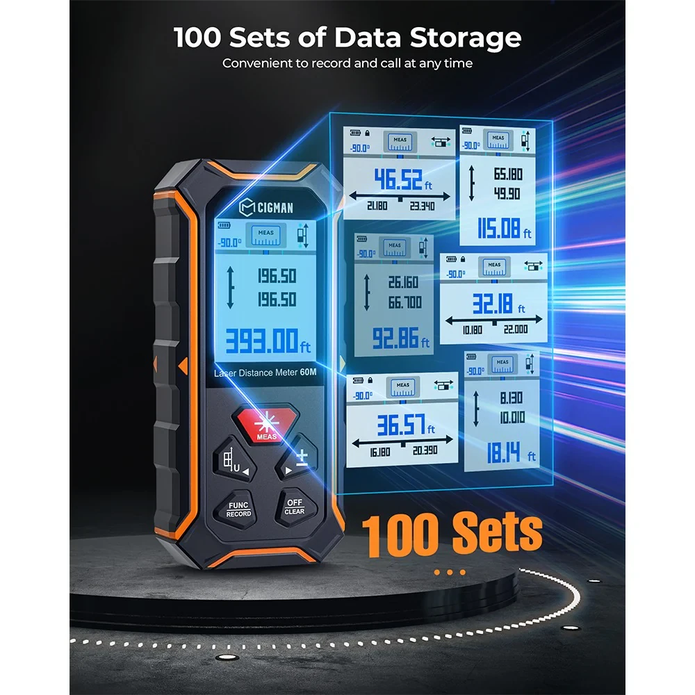 CIGMAN CD-60R Laser Distance Meter 393ft - Rechargeable Type-C & IP54 Waterproof - Image 3
