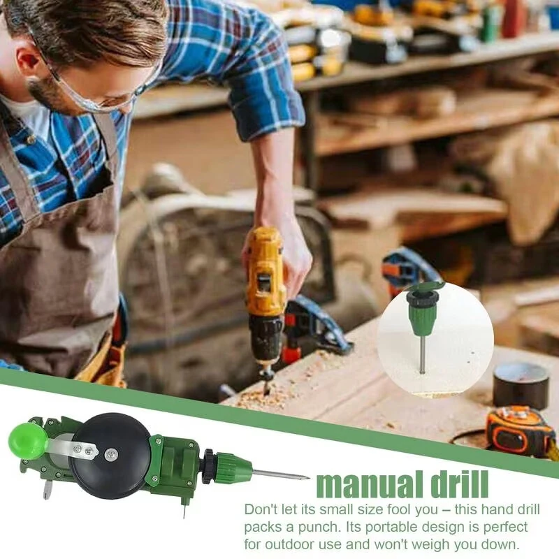 Manual Hand Crank Drill & Hole Punch Tool - Multi-Purpose for Wood & Glass - Lightweight Portable Metal ABS - Image 2