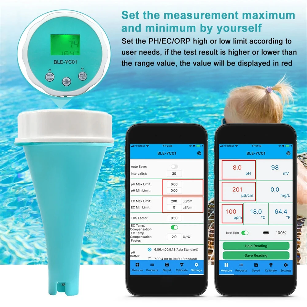 6-in-1 Water Quality Detector | PH EC TDS ORP CL Temperature Tester | APP Monitor for Pool - Image 4