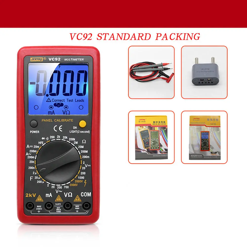 VC92 Digital Large Screen Multimeter | 2000V AC/DC Voltage Tester | 2KV High Voltage Measurement - Image 4