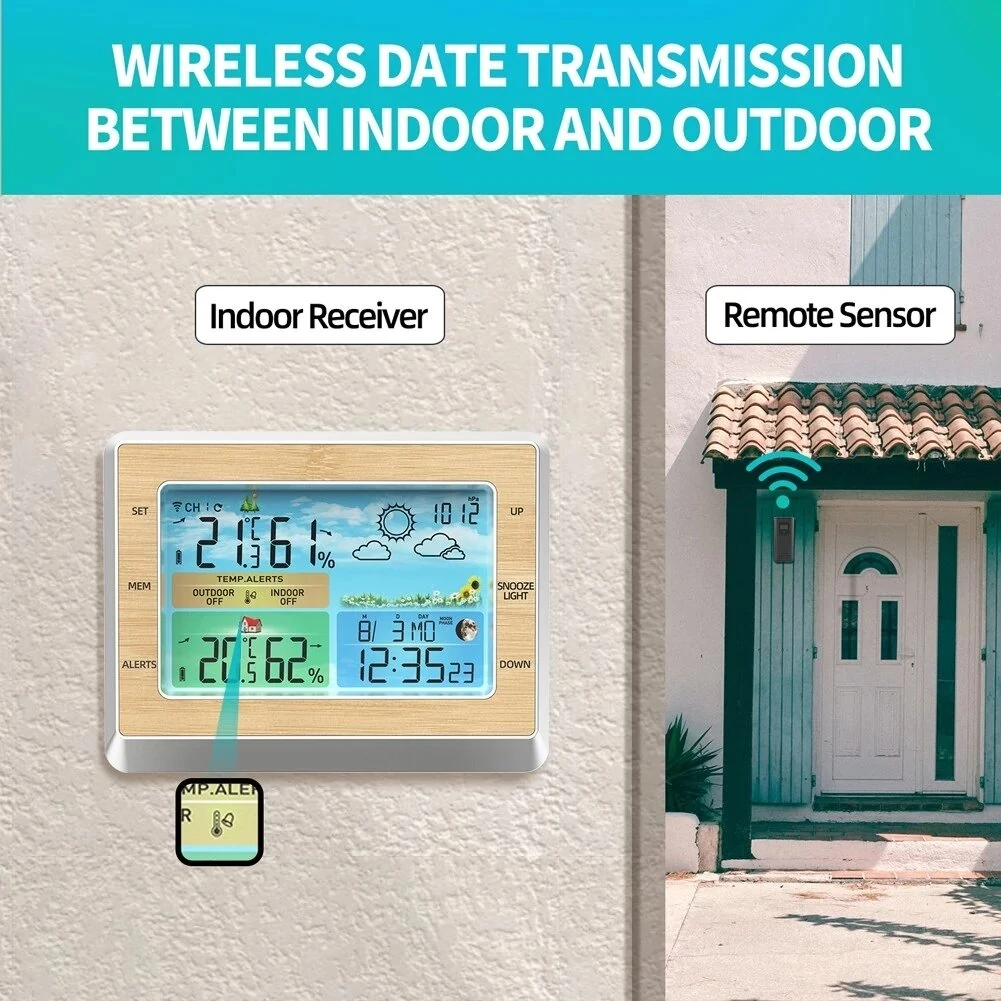 6-inch Wireless Weather Clock - Indoor/Outdoor Temp & Humidity | Moon Phase & Forecast - Image 4