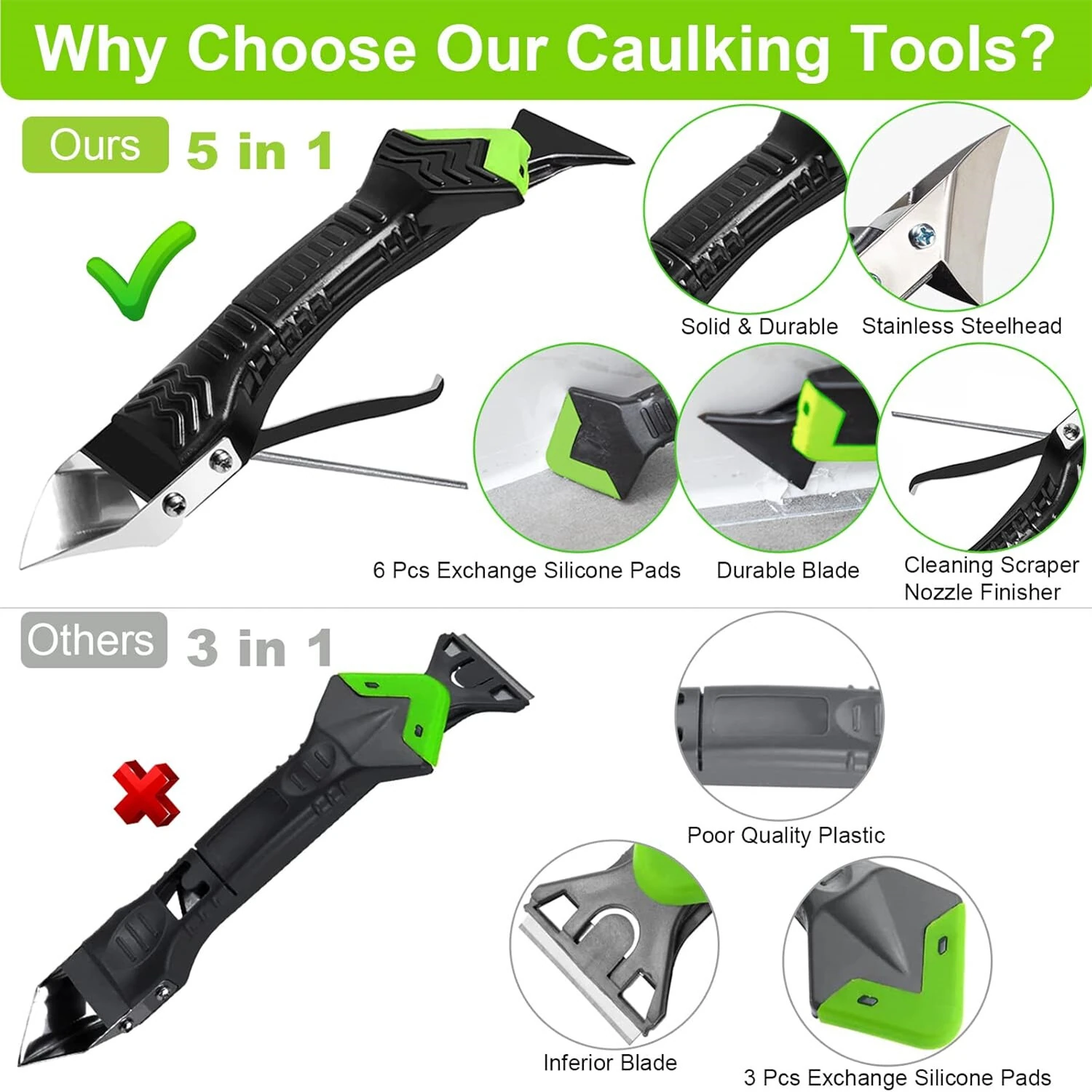 5 in 1 Caulking Tool - Silicone & Grout Removal with 6 Exchange Pads - Image 4