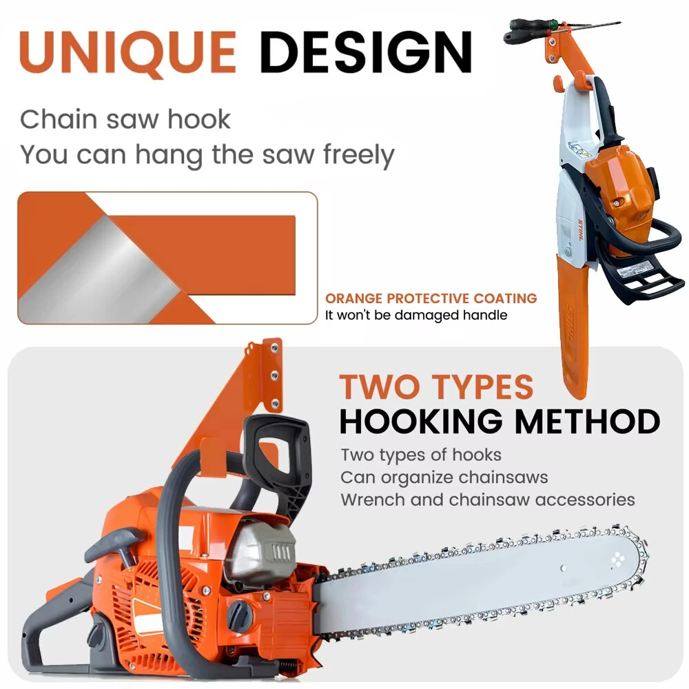 Heavy Duty Chainsaw Wall Mount Holder | Galvanized Steel with Hooks for 009 360 Chainsaw - Image 3