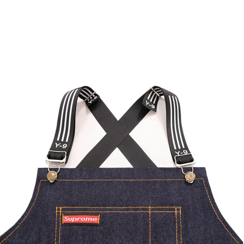 Denim Kitchen Cooking Apron - Adjustable Cotton Strap & Large Pockets - Blue - Image 3