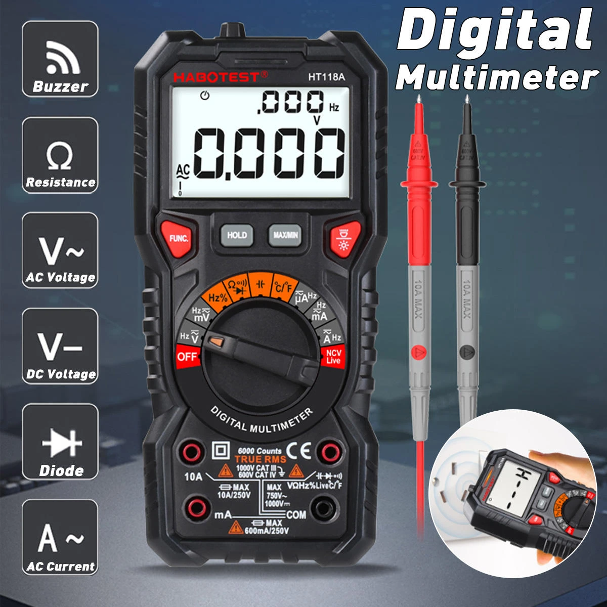 HABOTEST NCV Digital Multimeter - LCD Backlight AC/DC Voltage Tester - Image 2
