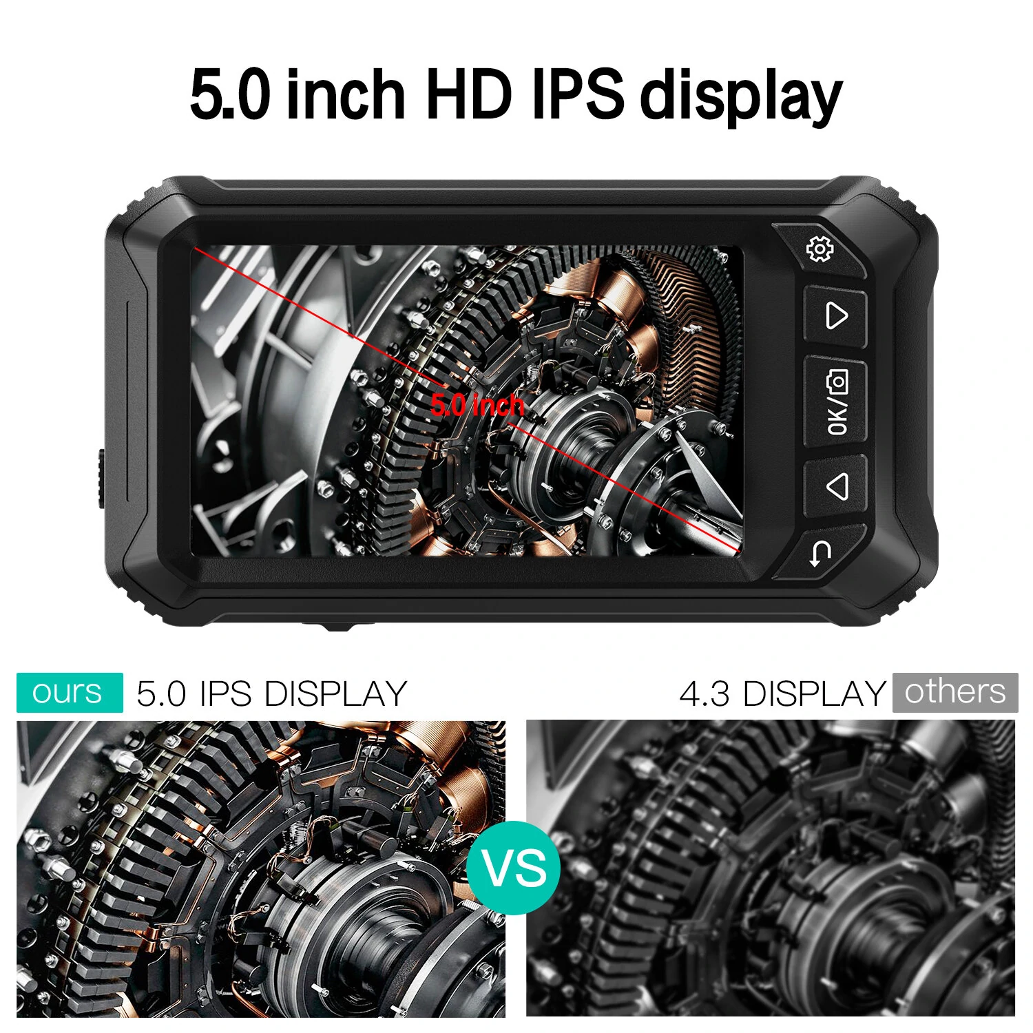 INSKAM ALS5005 Dual Lens Borescope | 5.0-Inch HD IPS Display | 2MP 8.0mm Hard Wire Endoscope - Image 4