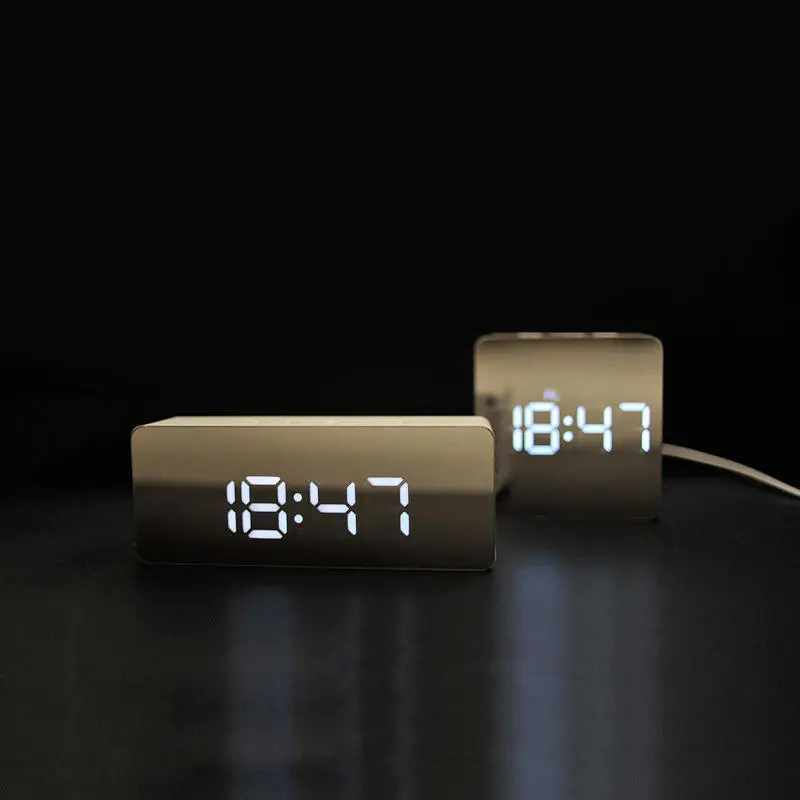 LED Alarm Clock with Make-Up Mirror & Night Light - Digital Thermometer - Image 2
