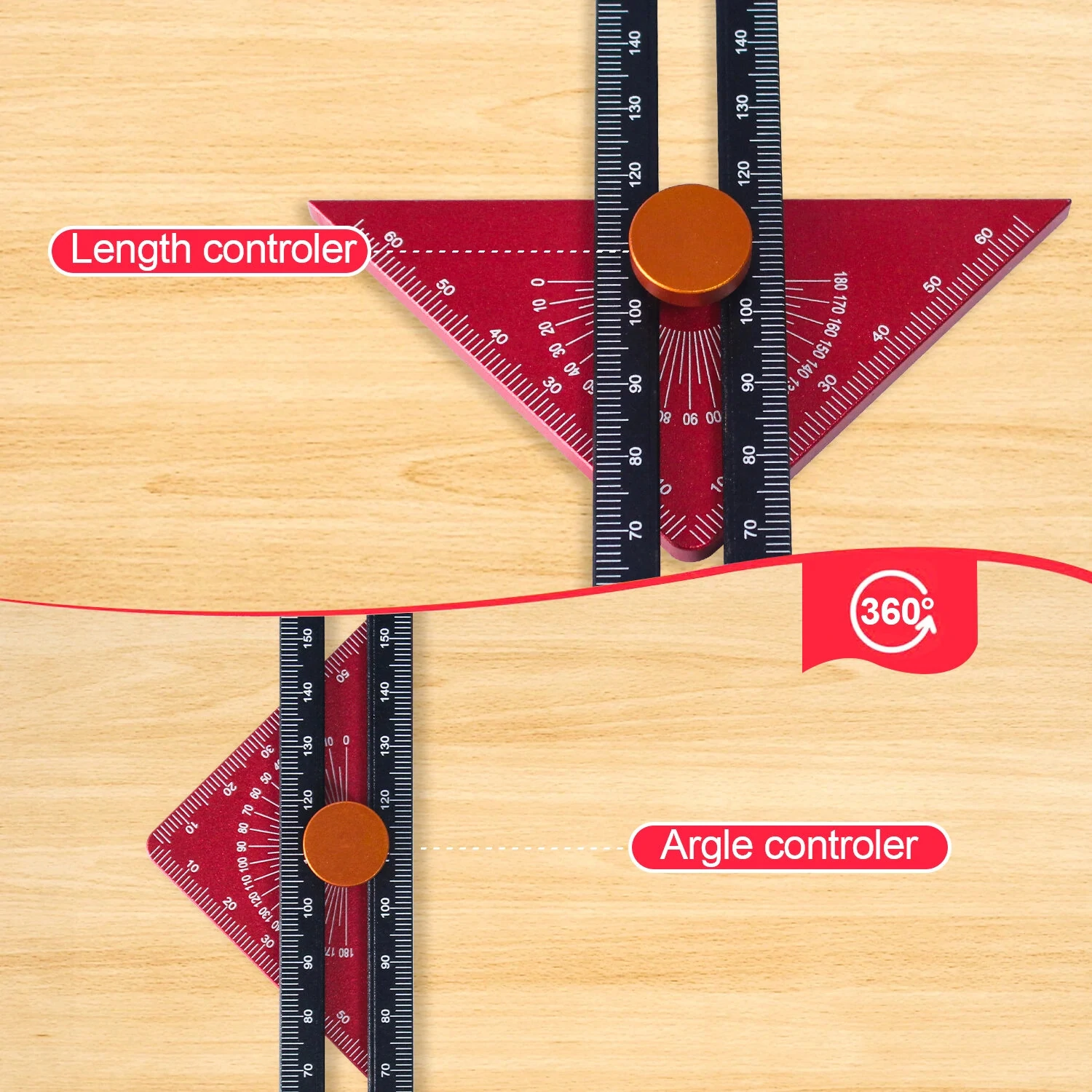 Aluminum T-Square Ruler | 180 Degree Rotating Marking Gauge for Woodworking - Image 3