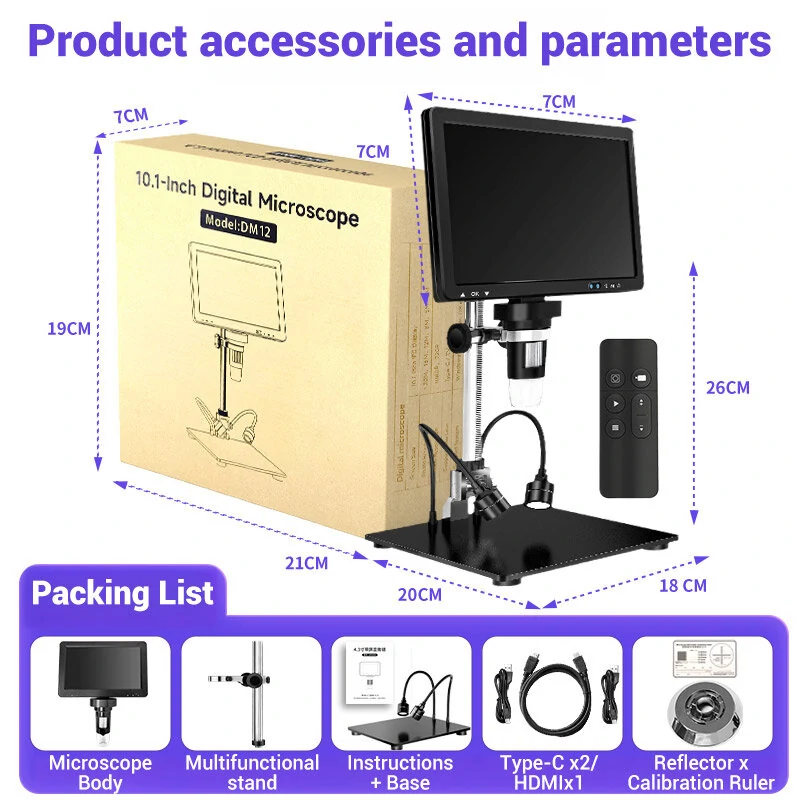 Mustool DM12 10.1 HDMI Digital Microscope - 2000X Magnification | 20MP IPS Screen - Image 5