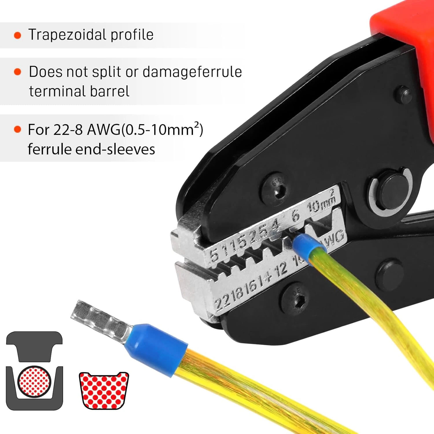 AN10WF Self-Adjusting Crimping Tool for AWG 22-8 Wire Ferrules | Ergonomic & Energy-Saving Design - Image 2