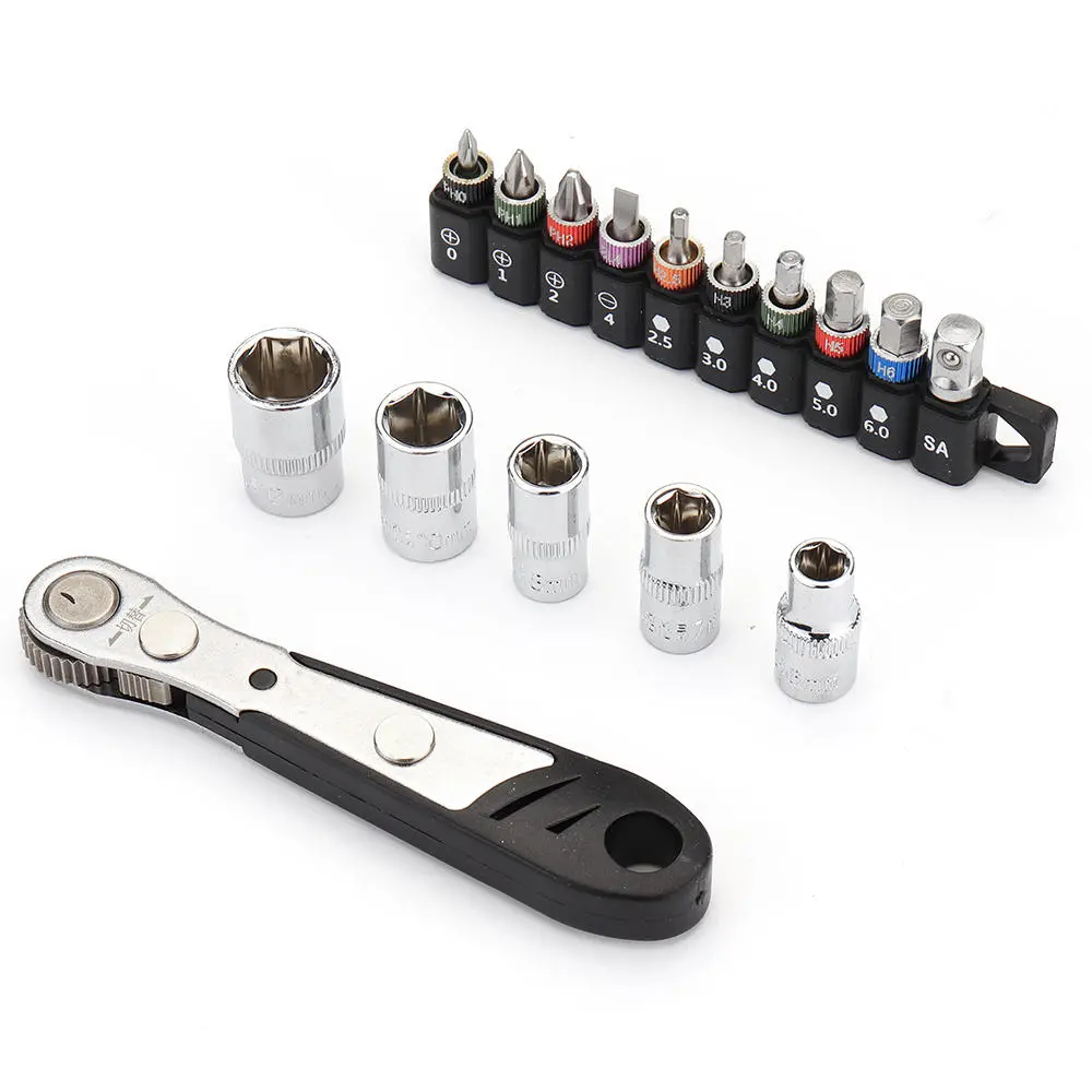 Drillpro 16Pcs Mini Ratchet Wrench Set | Screwdriver Bit & Socket Kit - Image 2