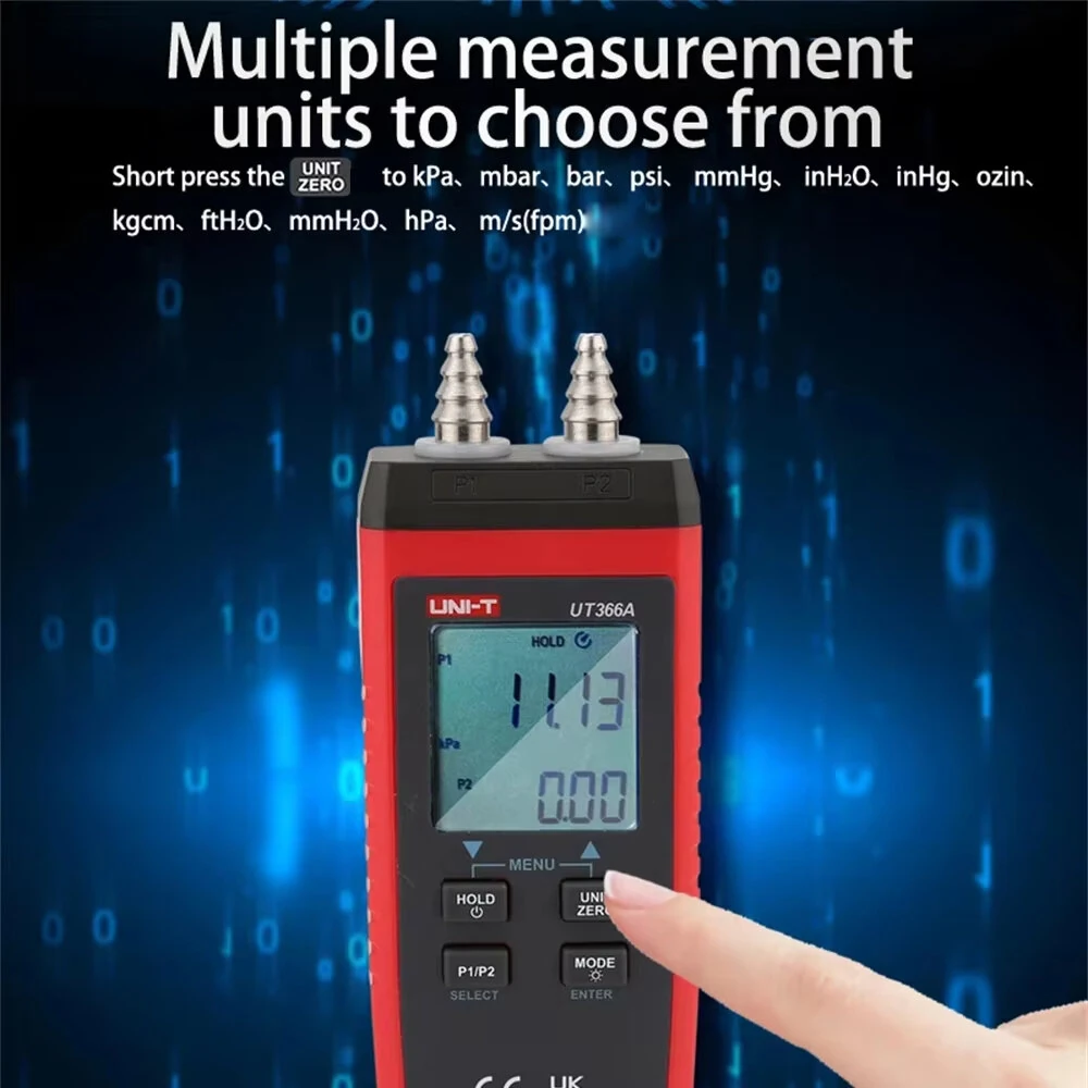 UNI-T UT366A Digital Manometer - Wind Speed & Air Pressure Gauge | Compact & Energy Saving - Image 3