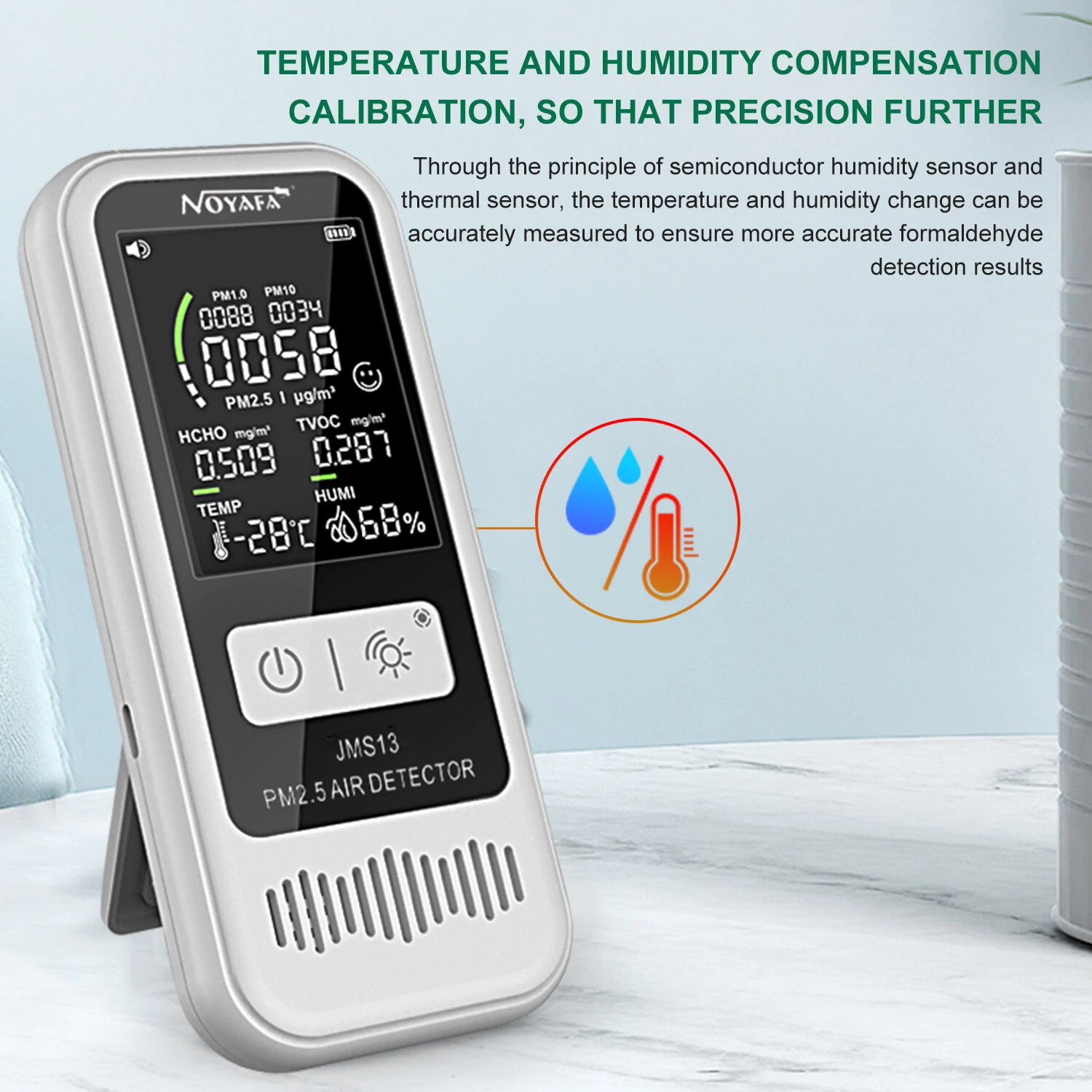 Noyafa JMS13 6-in-1 Air Quality Monitor - HCHO CO2 PM2.5 Temp Humidity - Image 3